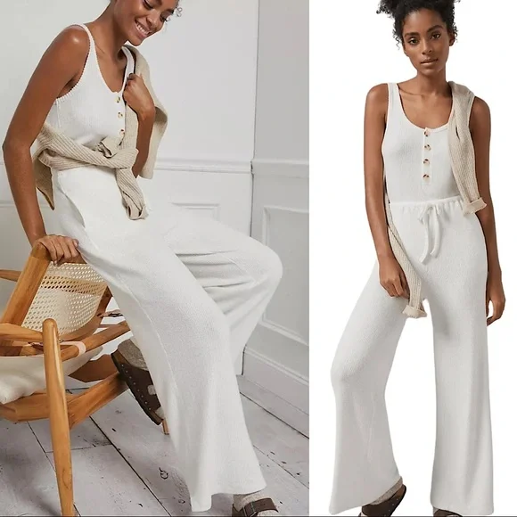 Anthropologie Pants Jumpsuits Anthro Lspace Head In The Clouds Ribbed Wide Leg Jumpsuit Wpockets Cream Nwt Poshmark